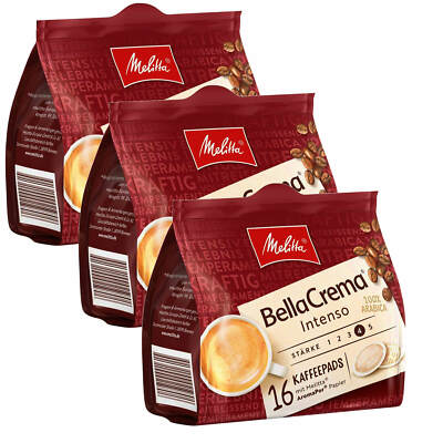 3X 16 Coffee Pads Melitta Bella Crema Intenso Roasted Coffee 100% Arabica Pads