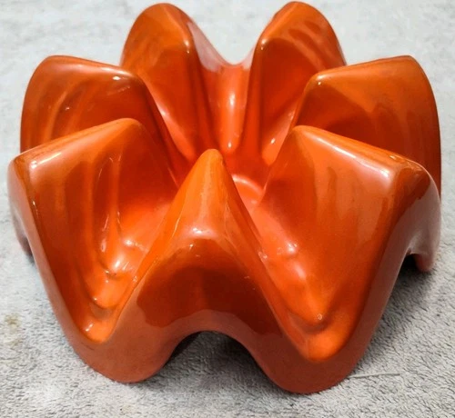 Vintage MCM Frankoma Flame Red Orange Fondu Pot, Votive Warmer Base Only 1960s