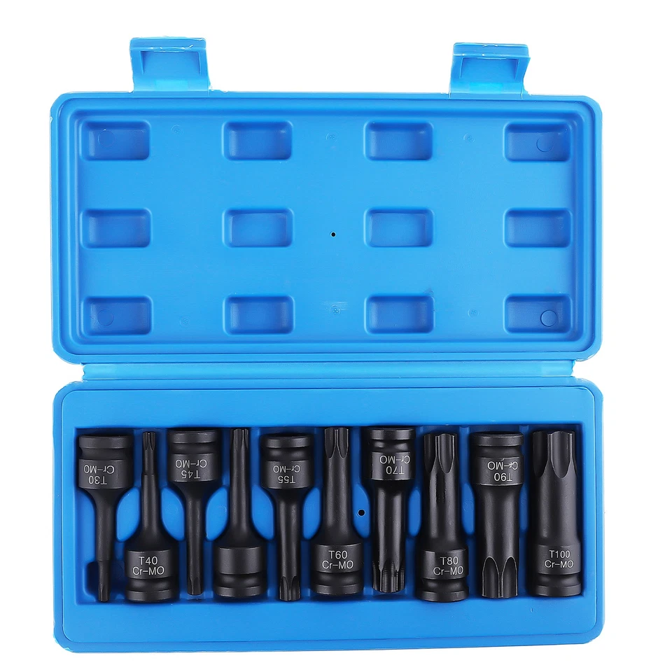 10Pcs T30-T100 1/2 Inch Socket Bits Set Star Drive Impact