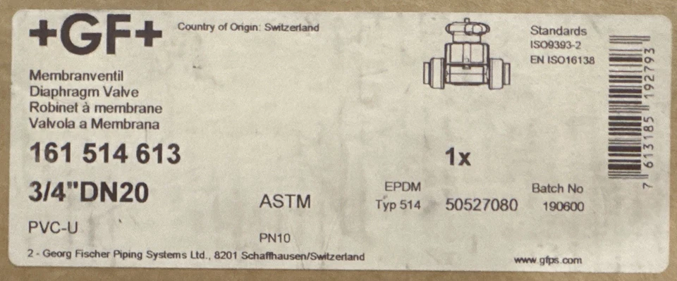 GF Georg Fischer Diaphragm Valve 161514613 3/4" DN20 PVC-U EPDM - Image 3 of 3