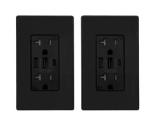 *2-PACK* ELEGRP 3-Port Type C & Dual Type A USB Duplex Outlet + Wall Plate Black
