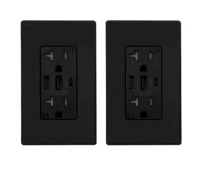 *2-PACK* ELEGRP 3-Port Type C & Dual Type A USB Duplex Outlet + Wall Plate Black