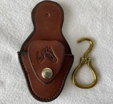 NEW Brass Folding HOOF PICK & Leather CASE~EASY Attach Saddle Concho /Tie String
