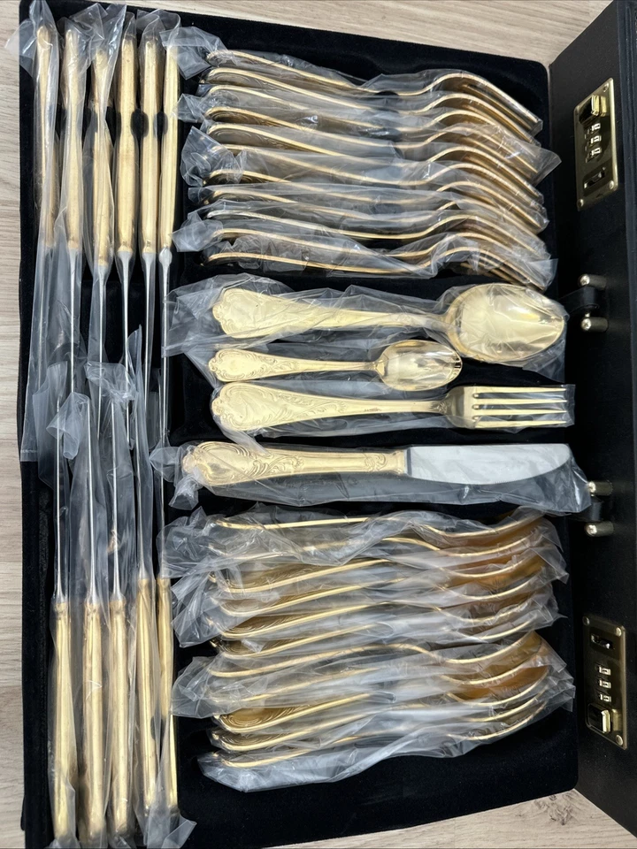 SBS Solingen Besteckset 12 Personen, 70tlg, 23/24 Karat, Unbenutzt , Gold - Bild 2 von 4