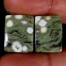 24,20 ct. Coppia di cuscini in diaspro marino naturale 100% cabina 13x17x4 mm...