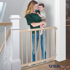Wood Child Safety Gate Sturdy Extra Wide W/ Secure Latch Convenient Remove Home