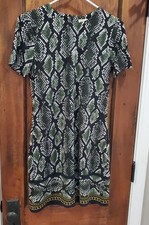 Michael Kors Black & Green Snake Print Dress Small Short Sleeve Above Knee 