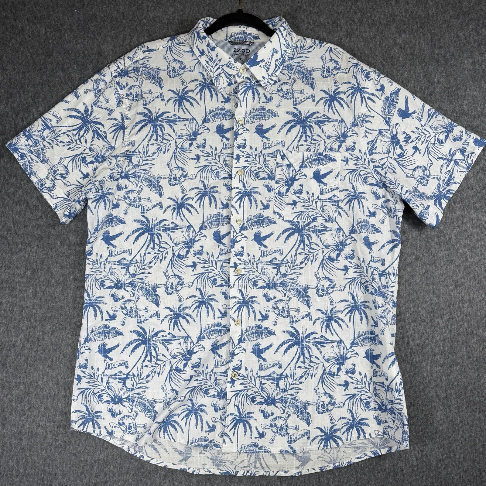 Izod Shirt Mens XL Blue Short Sleeve Button Up Saltwater Fishing Performance