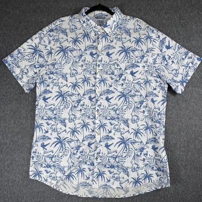 Izod Shirt Mens XL Blue Short Sleeve Button Up Saltwater Fishing Performance