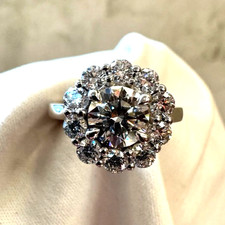 1.35Ctw Round Cut Moissanite Flower Halo Engagement Ring 14K White Gold Plated