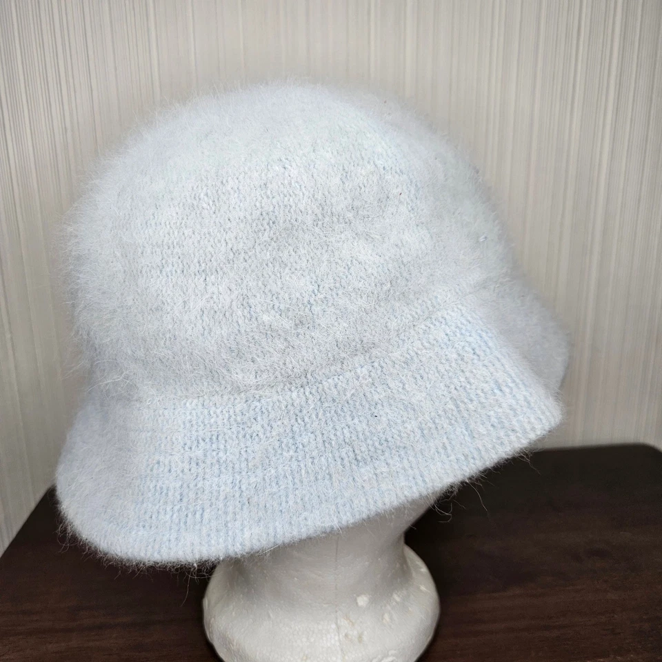 Sombrero Cubo Difuso Mezcla Conejo Angora Invierno Cálido Tejido Estilo Suave Azul Foto 4 de 4