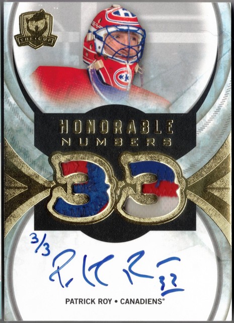 2012-13 UD The Cup Patrick Roy Honorable Numbers Patch Auto 3/3 Canadiens