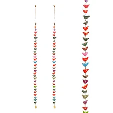 Set of 2 Indian Door Hanging 30 Fabric Birds Tota String with Bell Festival C...
