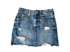 Gap Kids 8 Denim Jean Skirt Short Blue Stretch Adjustable Waist Distressed Blue
