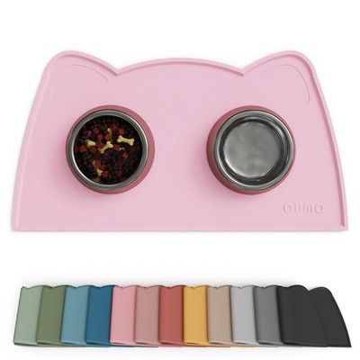 Cat Food Mat Silicone Pet Feeding Tray NonSkid Waterproof Pink 18x9.8 Inch