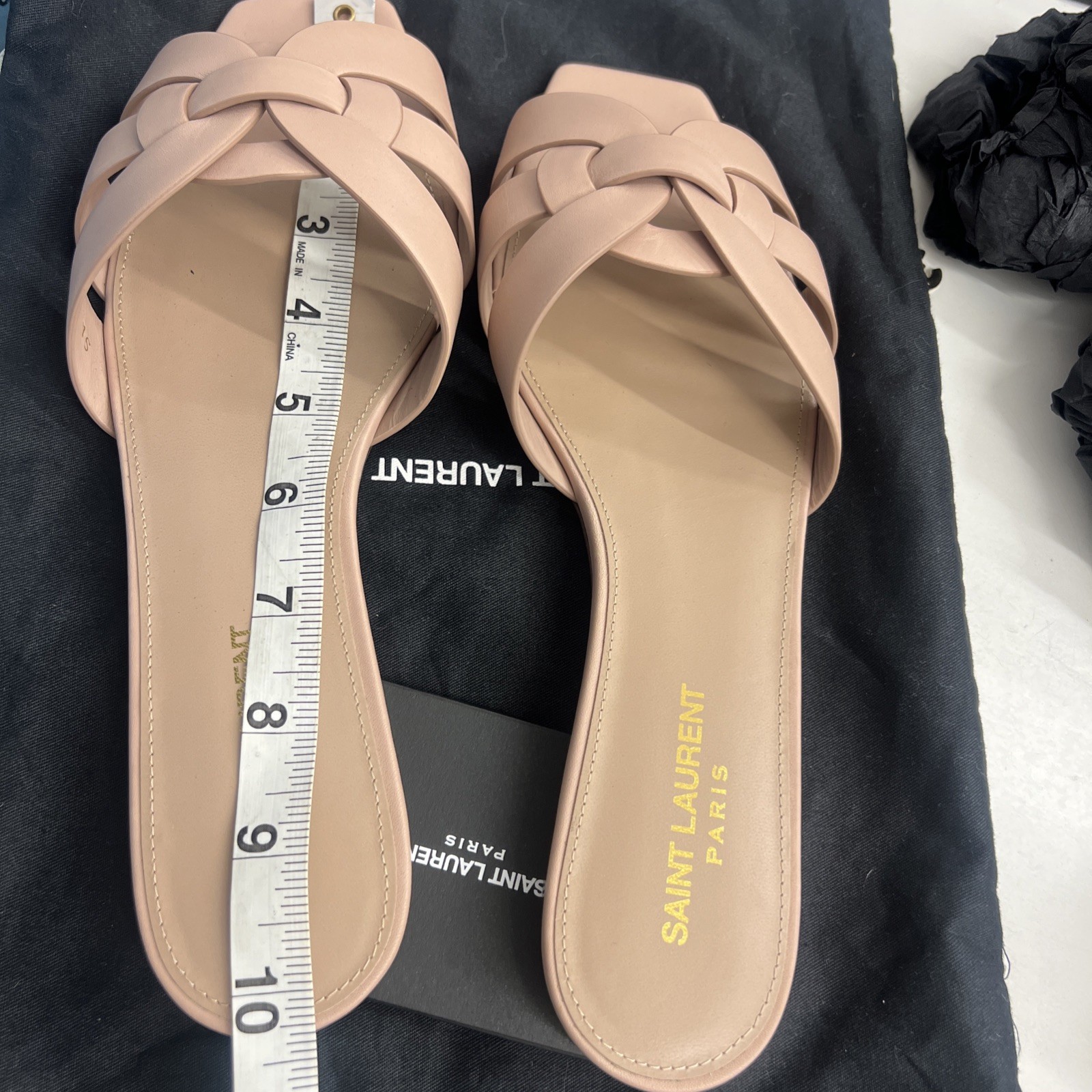 Saint Laurent Nu Pieds 39 5 sandali bassi slide YSL omaggio beige blush nudi