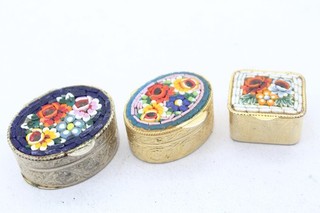 Vintage Micro Mosaic Trinket Boxes W/ Brass Tone Hardware 2 3.5cm