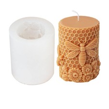 Xidmold Bee Honeycomb Flower Cylinder Candle Mold, Honeybee Beehive Pillar B