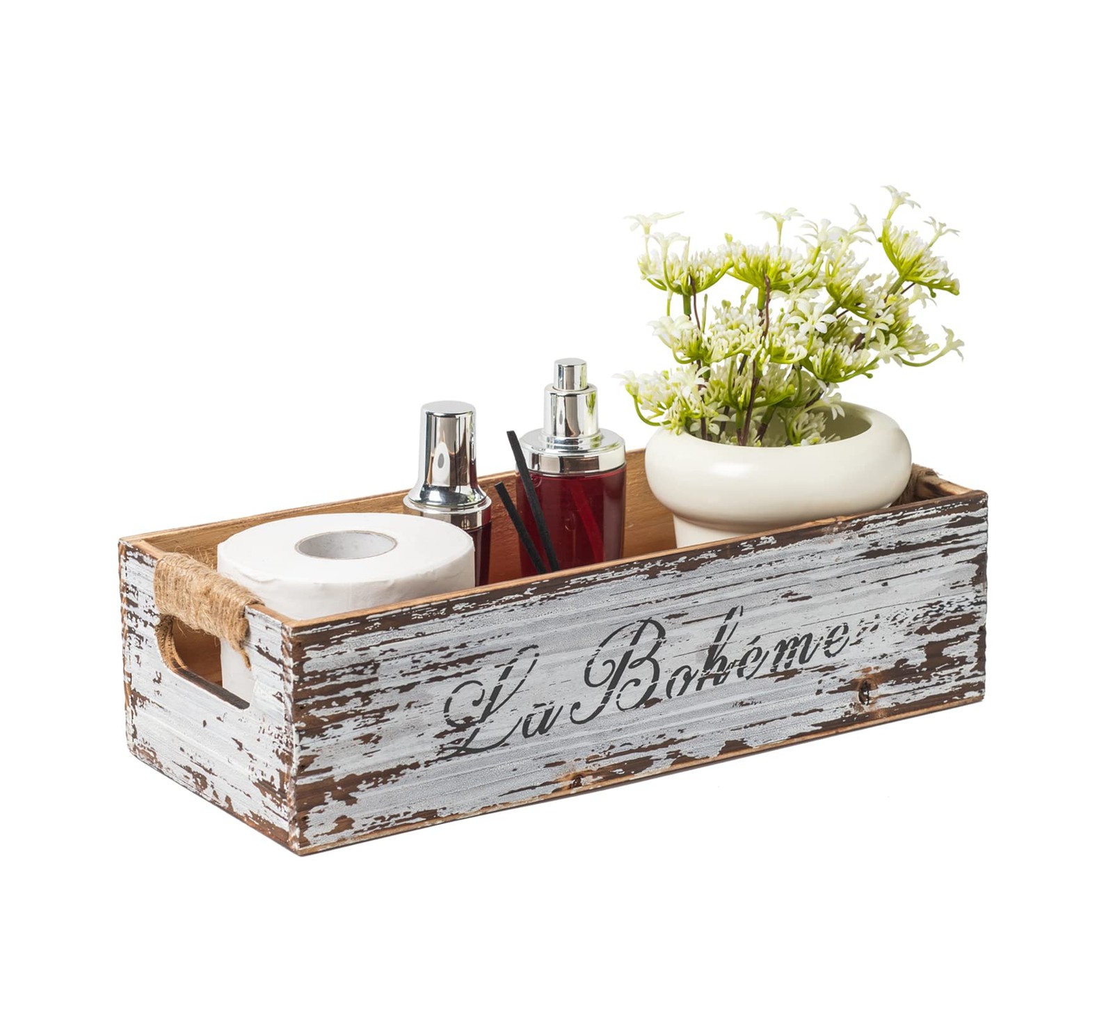 Farmhouse Distressed Wooden Storage Box, Rustic Bathroom Decor Box, Decorativ...