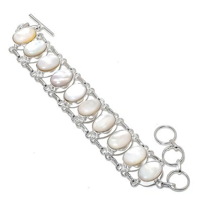 Mother Of Pearl Gemstone Handmade 925 Sterling Silver Jewelry Bracelet Sz 7-8''