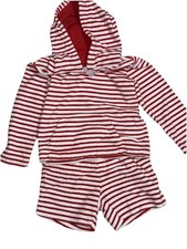 Janie Jack Red White Stripe Terrycloth Hoodie and Shorts Set Size 3T