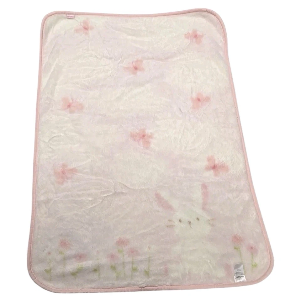 Carters Pink Bunny Micropelush Conejo Flores Mariposa Bebé Manta Acrílico Poliéster Foto 3 de 4