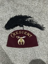 Vintage Crescent Shriner Fez Red w/ Black Tassel Embroidered