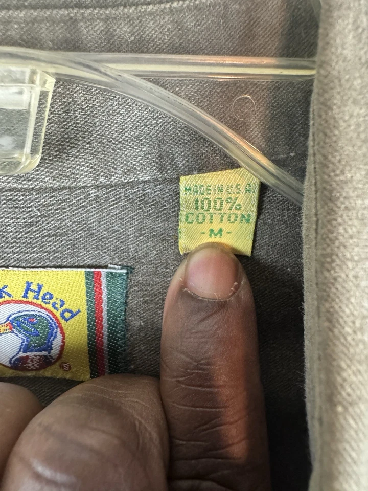 Camisa de trabajo vintage de lona abotonada con cabeza de pato para hombre talla grande tostada manga larga Foto 3 de 4