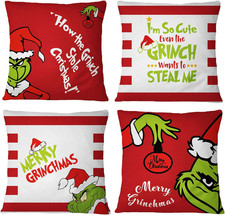 Christmas Pillow Covers 18X18 Set of 4 - Red Xmas Decorations for Farmhouse Part