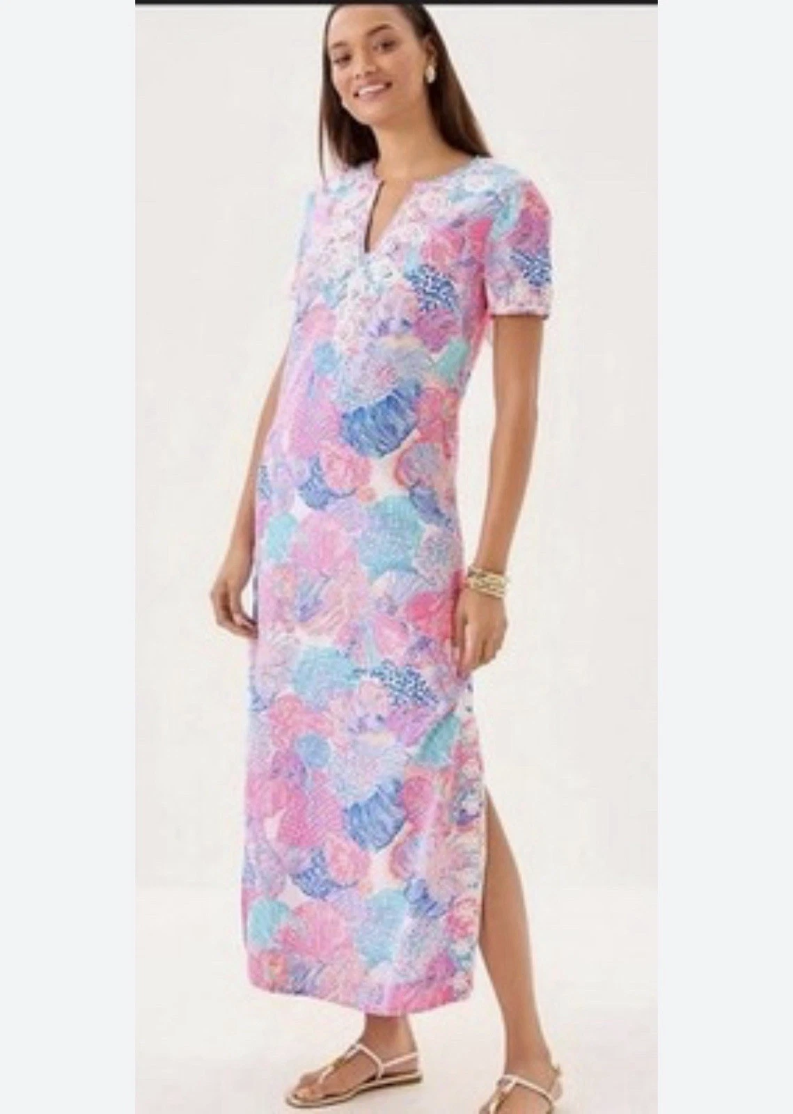 Lilly Pulitzer Ariella Linen Maxi Dress In Multi Roar Of The Seas New SZ 14