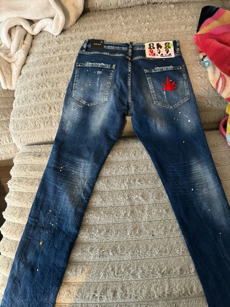 T-shirt DSquared2 Manches Denim Bleu-gris - Logo Orange Signature, Taille XS, Neuf Avec étiquettes