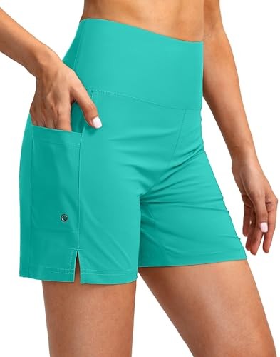 Women's 5" High Waisted Swim Board Shorts with Phone Pockets UPF XX-Large Cyan - Bild 2 von 7