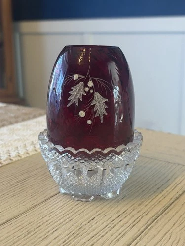 Fenton Deep Red Fairy Lamp. Hand Painted and Signed.