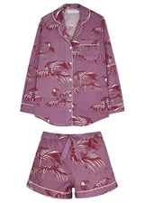 Desmond & Dempsey Bocas Palm Print Lilac Purple  Pyjamas Size Small