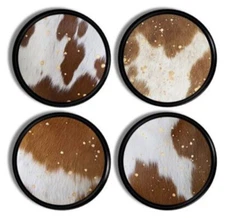 Gold Speckled Cowhide Print Cabinet Knobs – Western Ranch Drawer Pulls (4pc set)