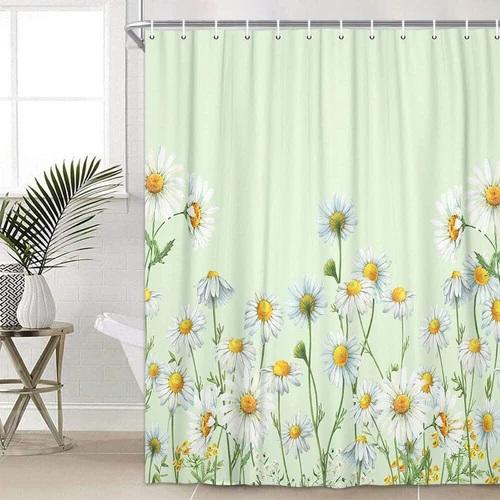 Cute Daisy Art Flower Shower Curtain Garden Waterproof With 12 Hooks Extra Long - Picture 4 of 20