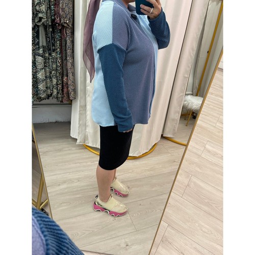 Color Block Top for Women, Blue, SM-3XL, Button Down Shirt, Nursing Friendly - Picture 3 of 13