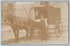 c1910's Man With Horse Carriage Occupational RPPC Photo Antique Postcard