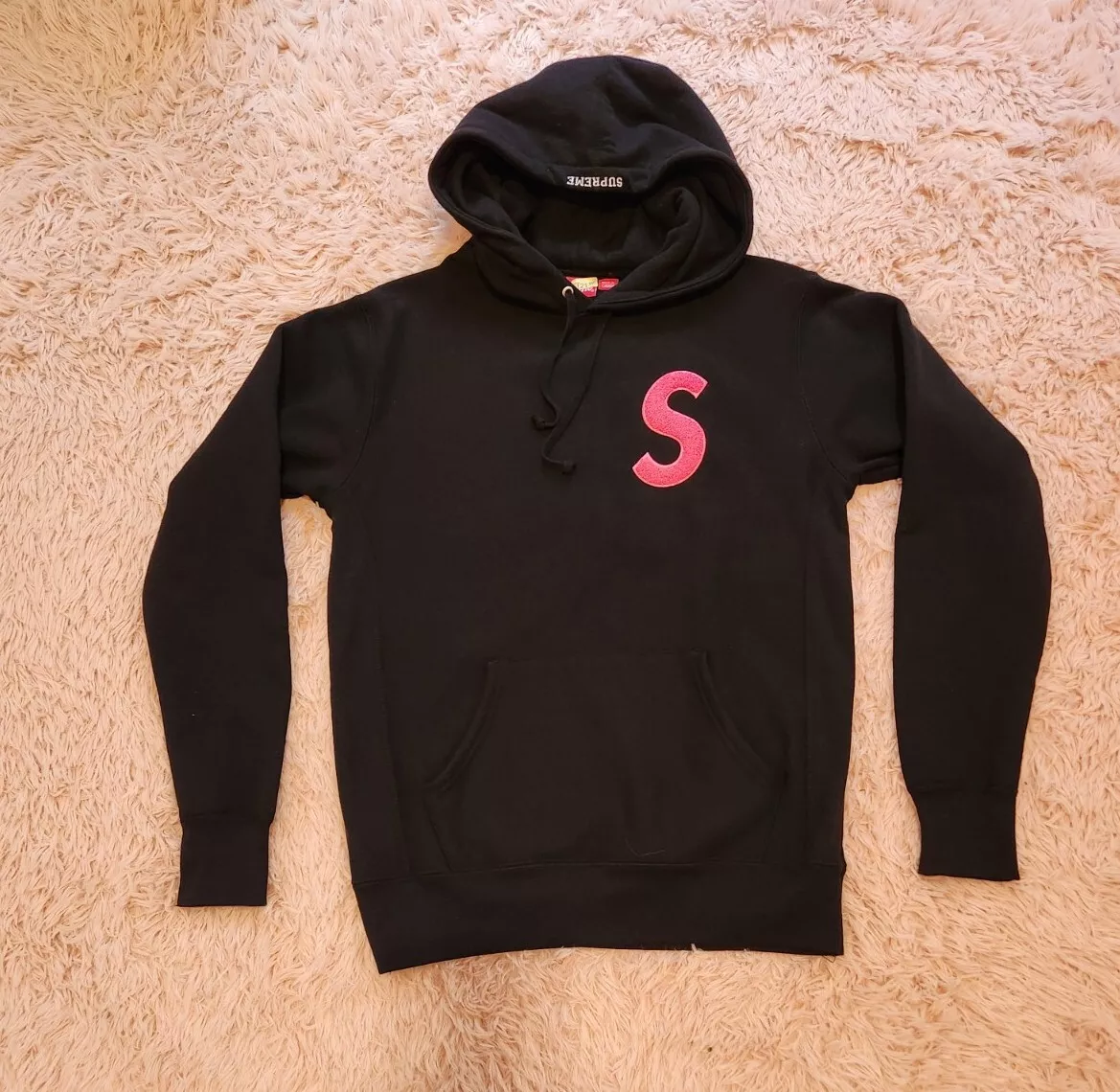 Sweat à capuche logo SUPREME S noir avec rose M