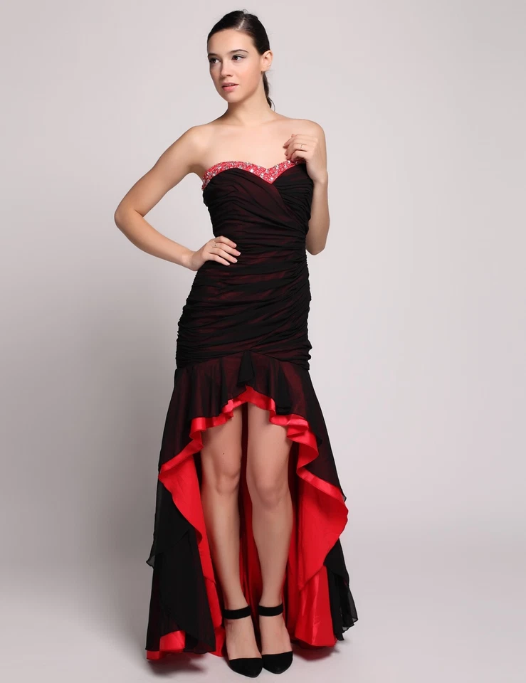 VENTA DE LIQUIDACIÓN Lujo Rojo y Negro Vestido de Noche Baile de graduación Fiesta Cóctel Vestido Foto 4 de 4