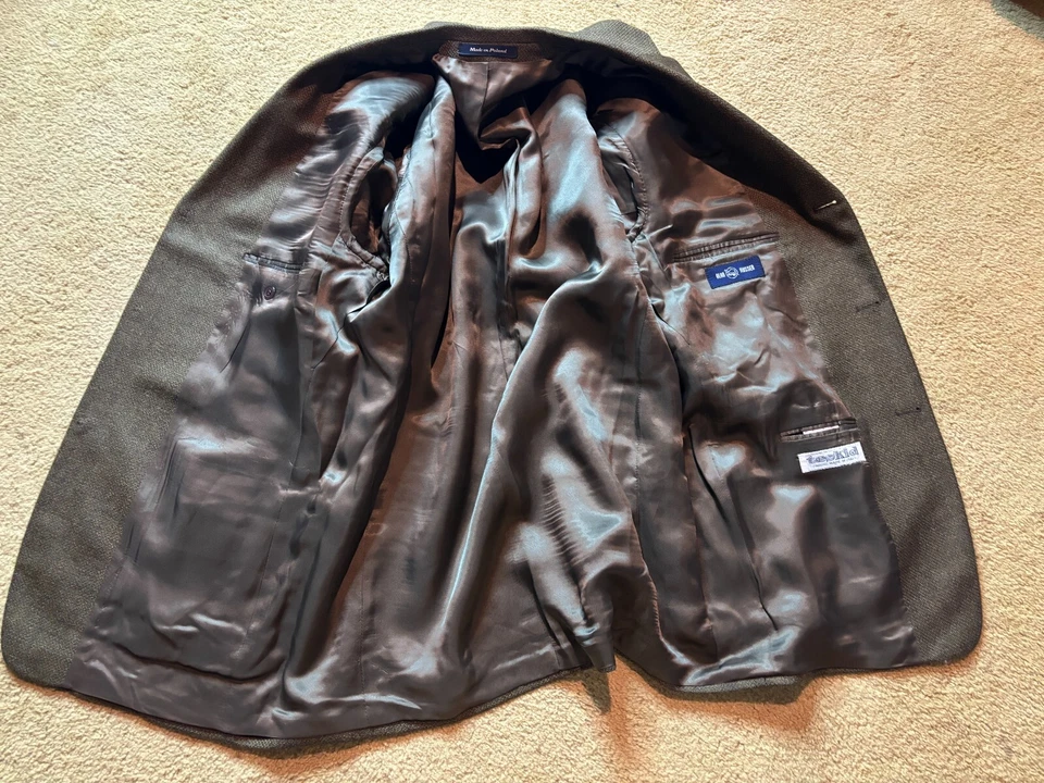 男式 Alan Flusser 波兰棕色斑点羊毛西装外套运动外套夹克 42R — 第 4/4 张图片