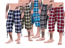 Men's Check Shorts 3/4 Length Belt Loops Waist Cargo Combat Trousers Casual Wear