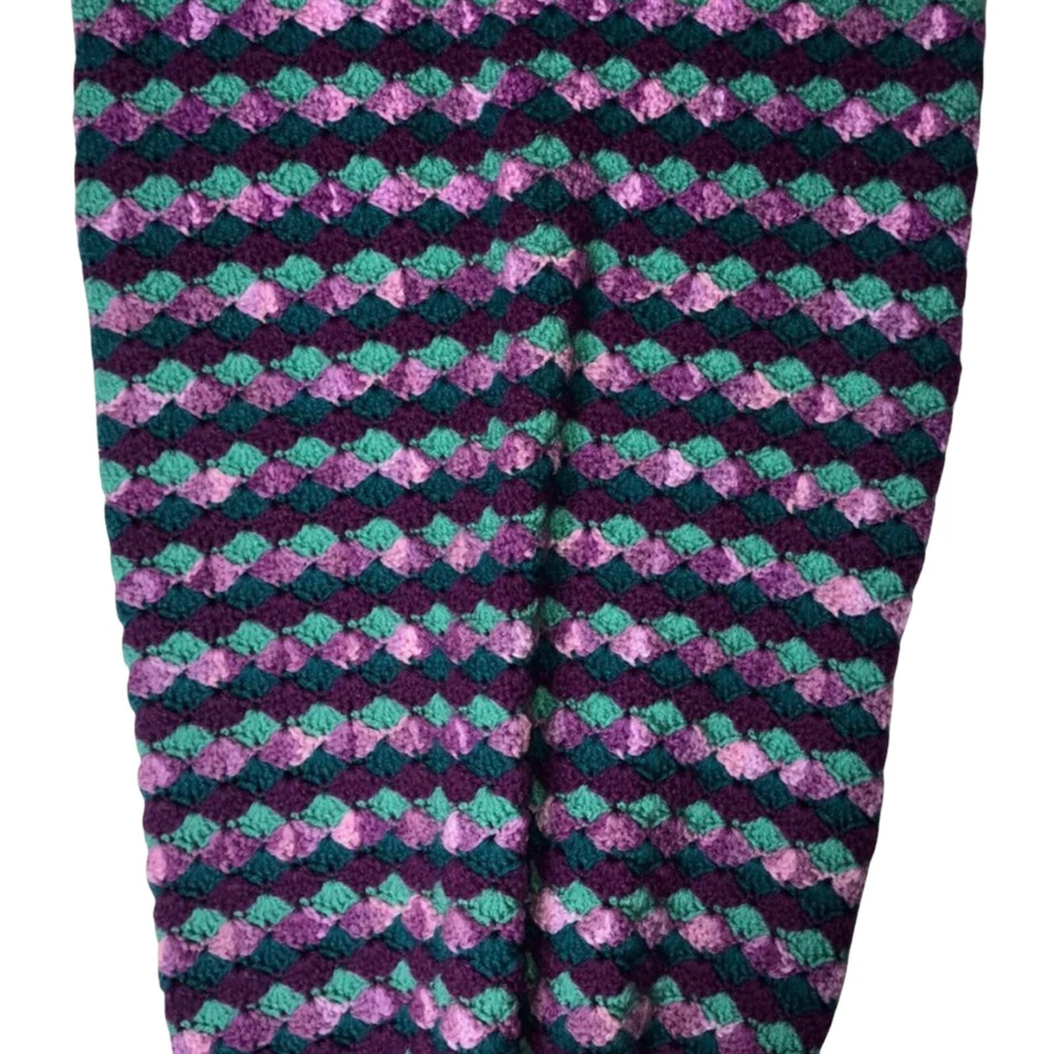 Handmade Hand Crafted Purple Green Diamond Mermaid Tail Throw Blanket 63x20 - Image 3 of 4