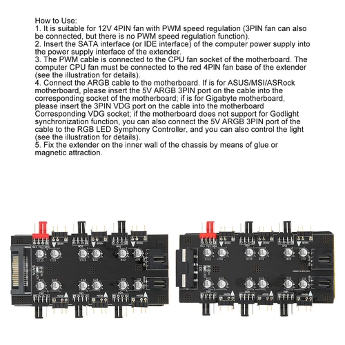 6 Way Splitter Hub 4PIN PWM Speed Regulation 3PIN ARGB Light Control Expansion