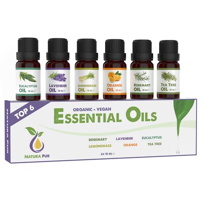 Ätherische Öle Set BIO - 100% natur rein - 6x10ml Duftöle für Diffuser, Aromaöle