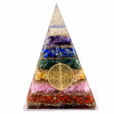 Orgonit 7 Chakra Blume des Lebens Kraft Pyramide - Balance Chi Orgon Prana Reiki
