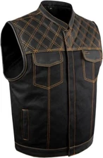 Men's SOA Denim & Leather  Vest Club Concealed Carry Gun Pockets Multicolor