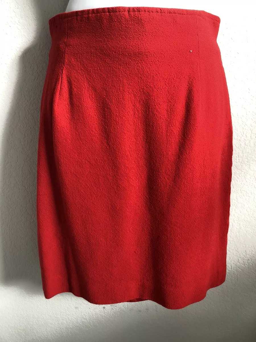 EUC Oscar de la Renta Bright Red Double Layer Skirt with Slit 100% Wool Size 4