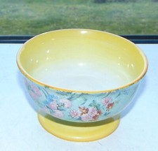 Shelley  China Melody Chintz  Footed Sugar Bowl  1930s Green Floral Yellow Trim