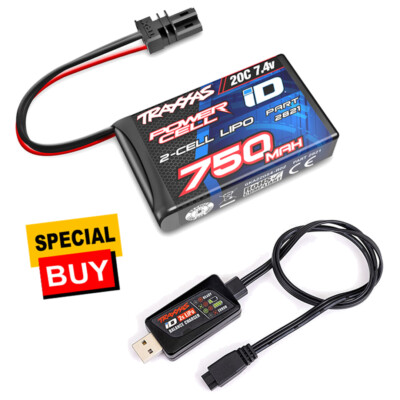 Traxxas 750mAh 7.4V 2-Cell 20C LiPo Battery w/ USB 2 Cell 7.4 volt LiPo Charger